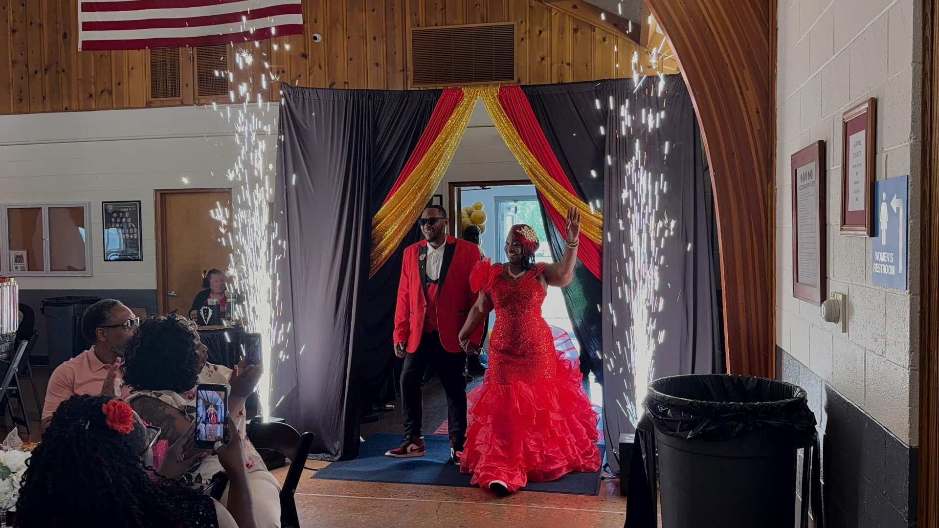 Grand entrance through indoor cold-spark fountains — Weddings by Good Time Mascots in Columbus, Ohio