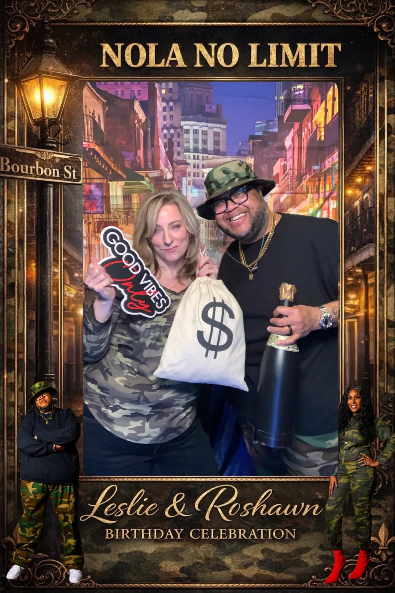 Guests posing with themed props under a custom celebration frame — Photo Booth & 360 Experiences by Good Time Mascots in Columbus, Ohio