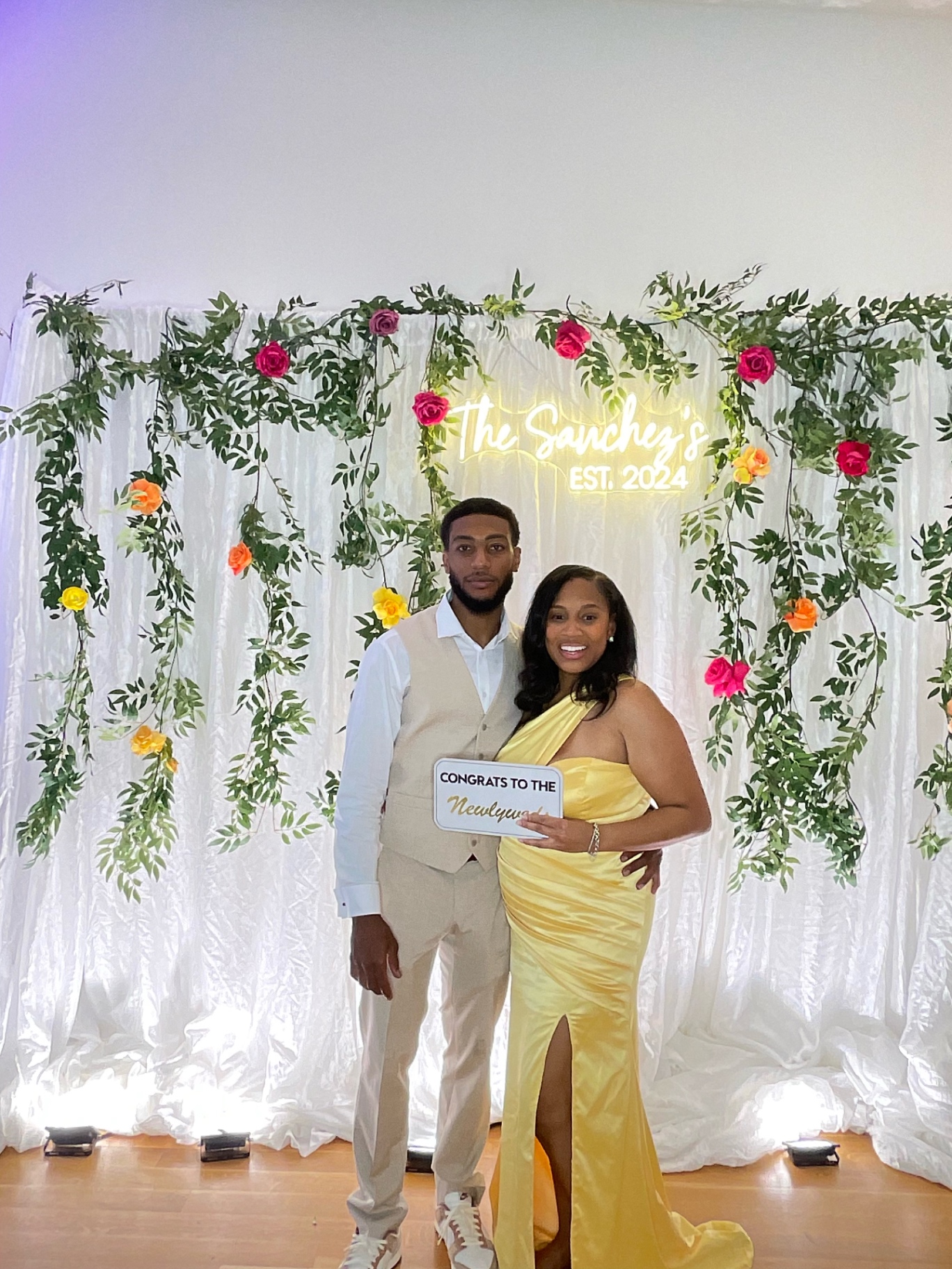 Neon Greenery Wedding Wall — Draping event by Good Time Mascots