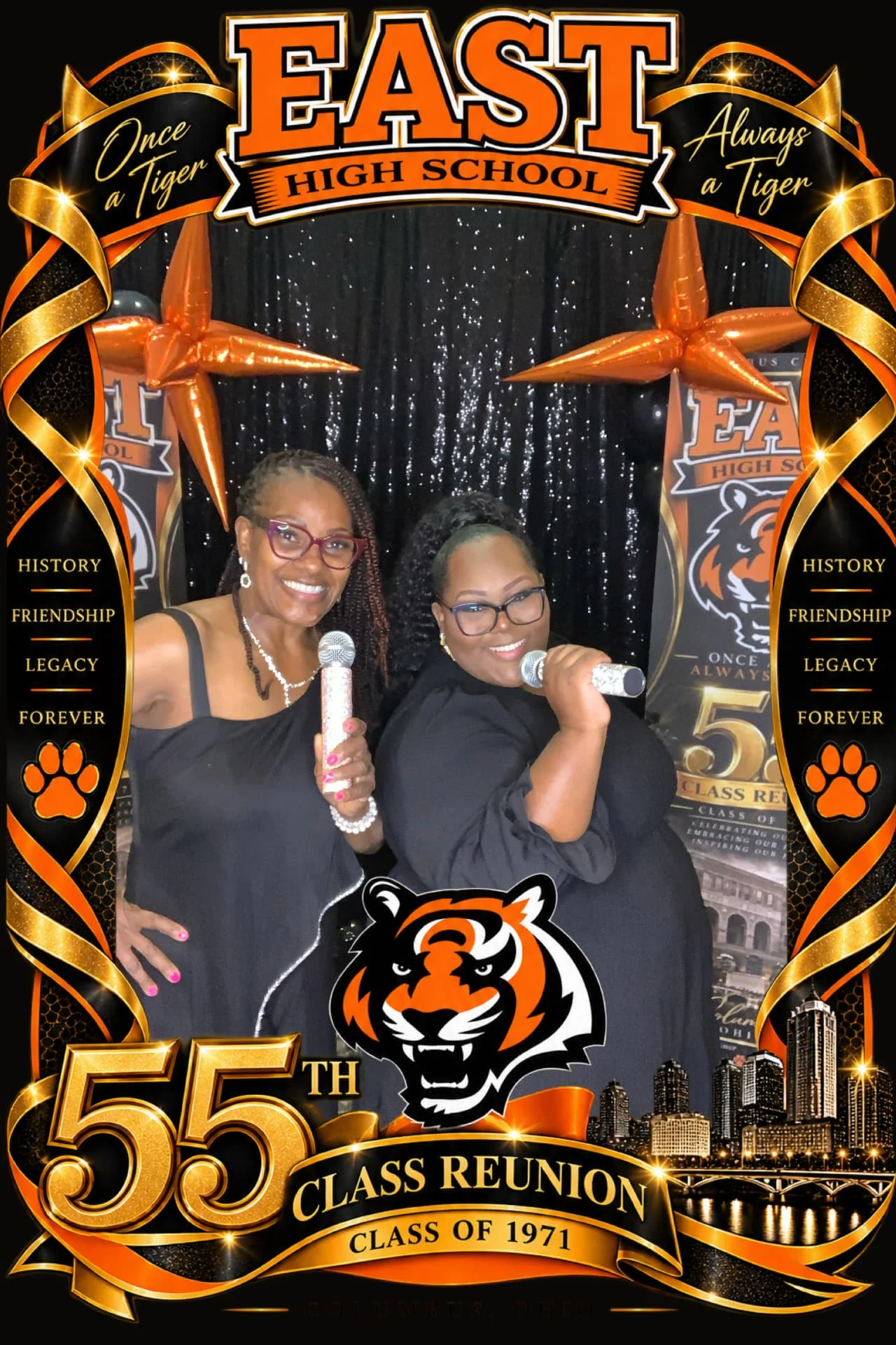 Guests with rhinestone prop microphones at an open-air photo booth — Photo Booth & 360 Experiences by Good Time Mascots in Columbus, Ohio