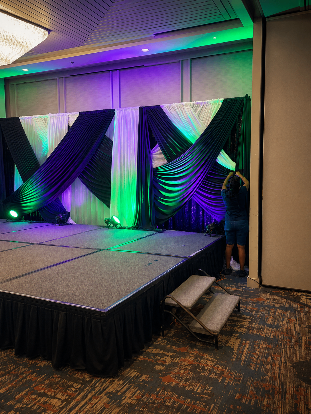 Twin Crossover Ballroom Stage — Draping event by Good Time Mascots